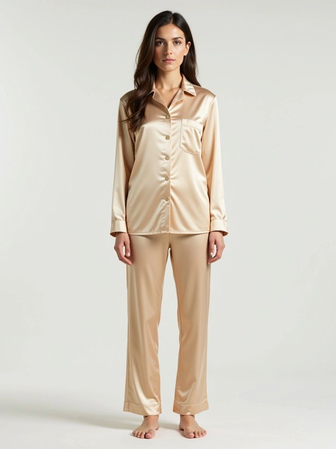 DEHMAN Shirt Collar Shirt Pyjamas Night Suit