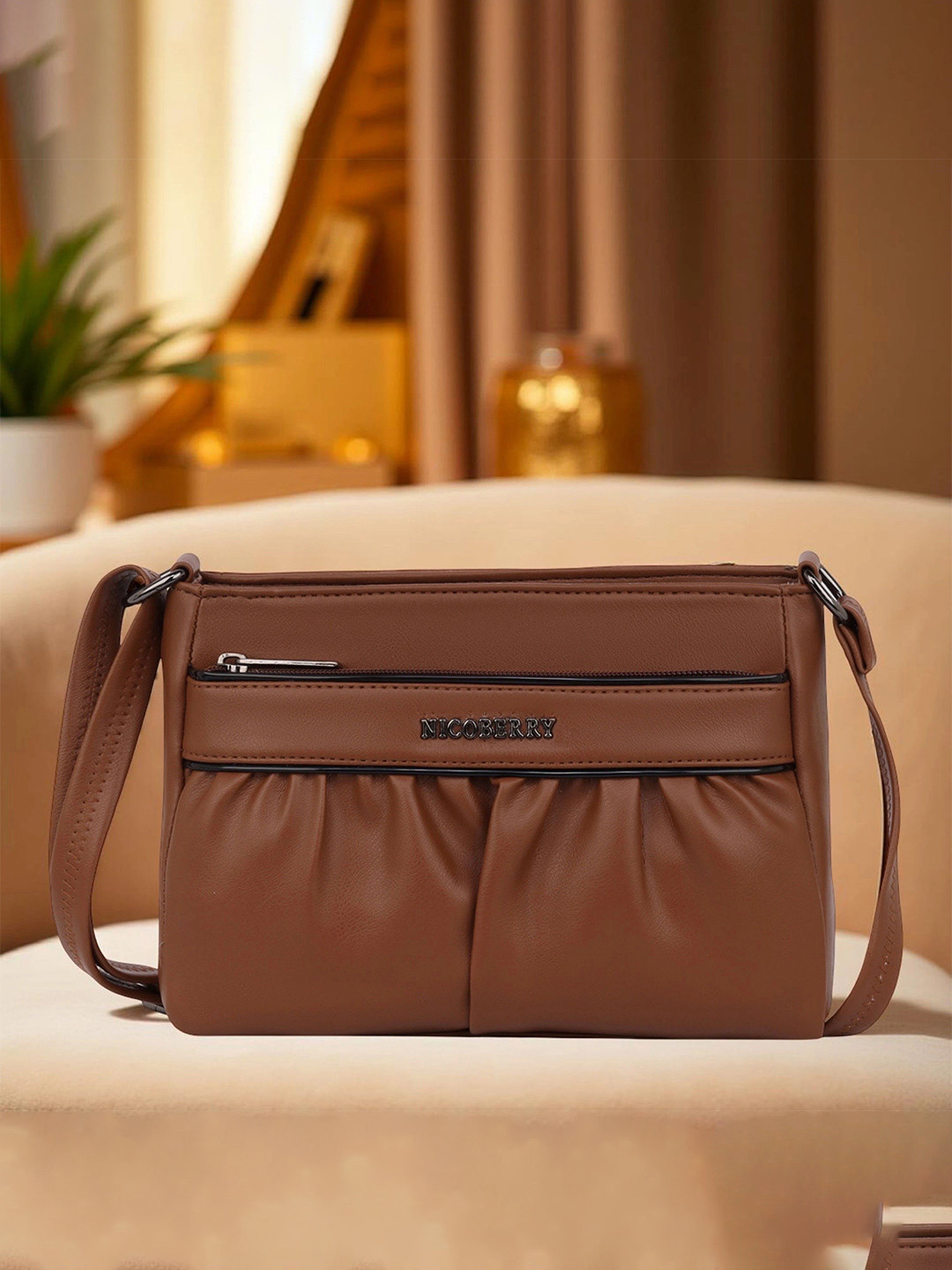 Nicoberry Striped PU Bowling Shoulder Bag With Tasselled