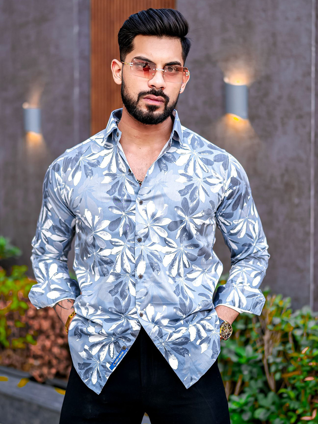 TRYBUY.IN Floral Printed Spread Collar Premium Wrinkle Free Casual Shirt