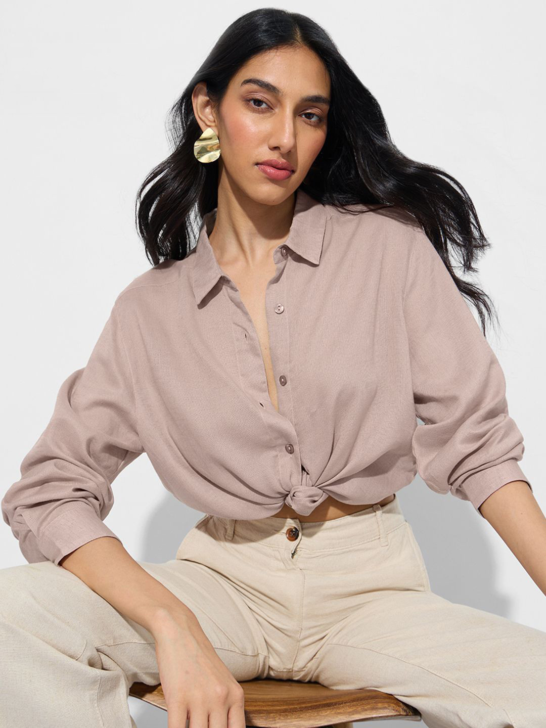 The Souled Store Oversized Blush Sand Casual Shirt