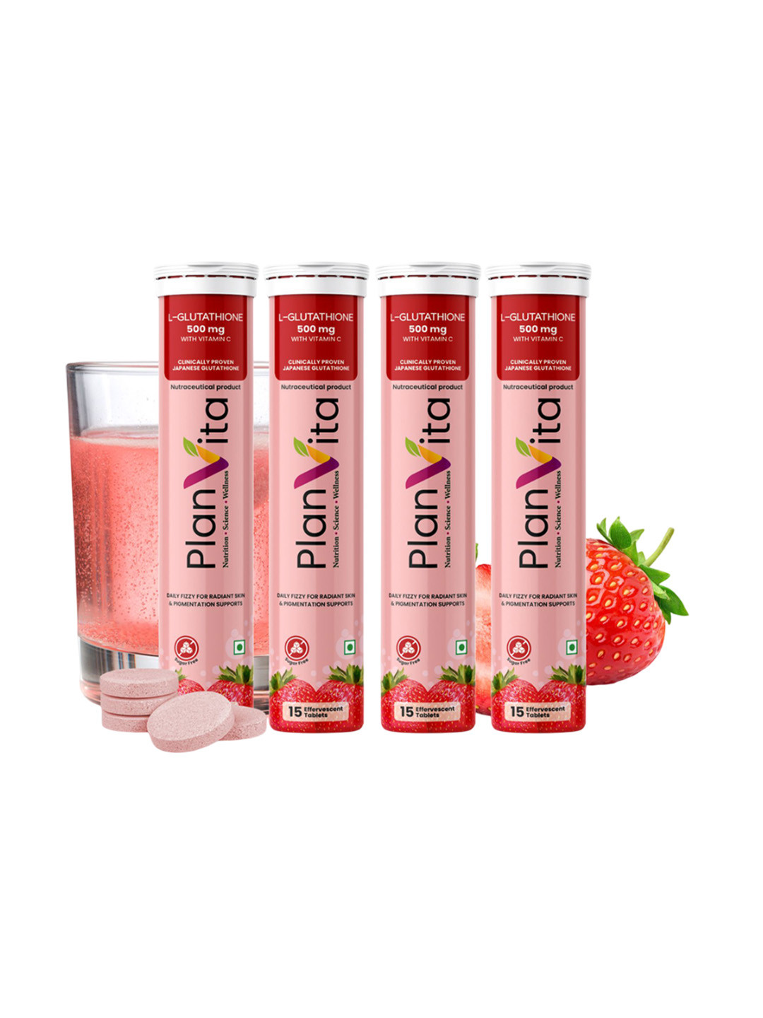 PlanVita Set Of 4 Japanese Glutathione Tablets With Vitamin C- 15 Tablets Each