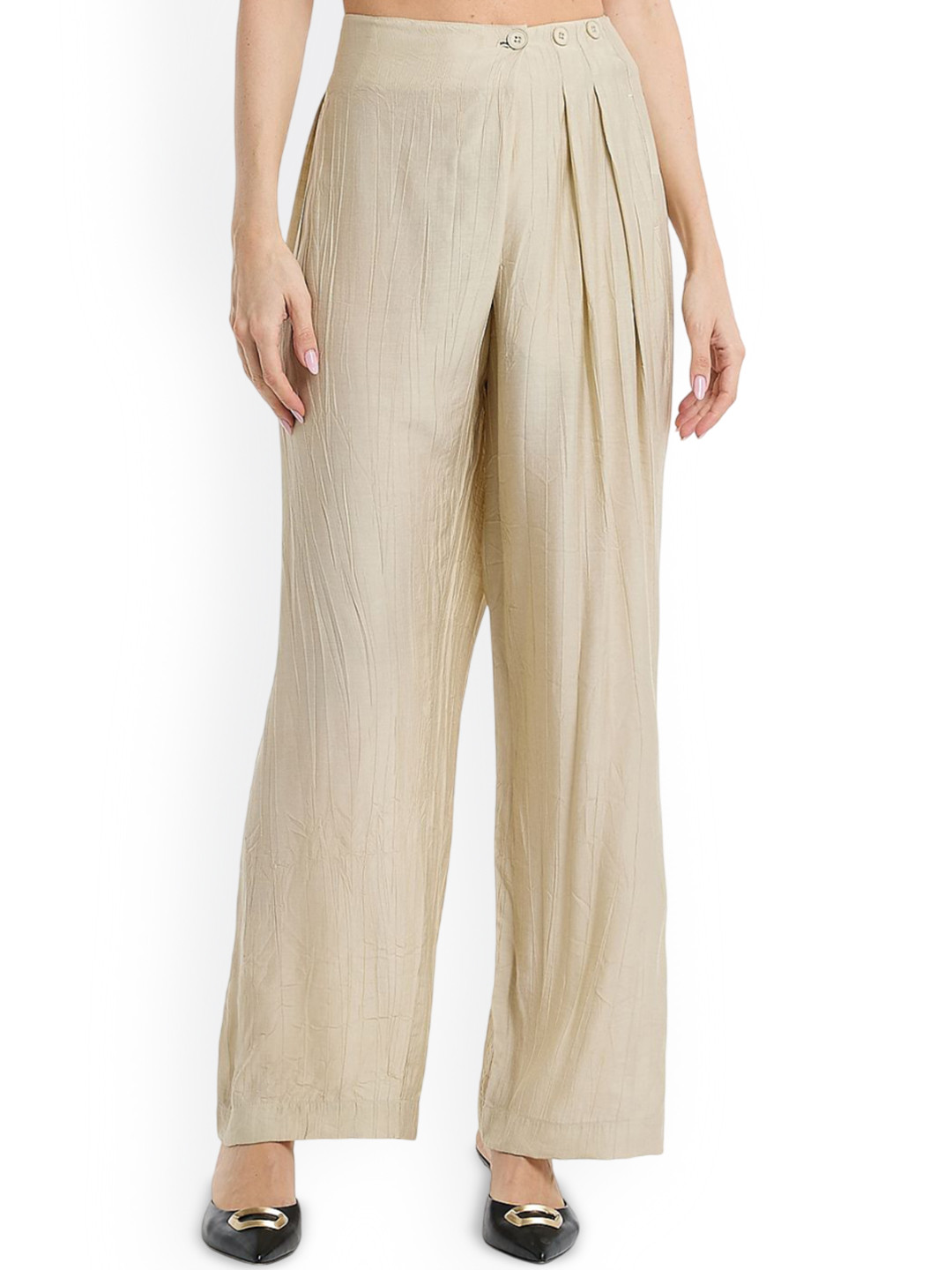 BCBG Self Design Mid-Rise Relaxed Fit Formal Trousers