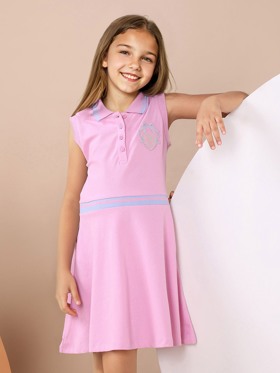 U.S. Polo Assn. Kids Girls Shirt Collar Sleeveless Cotton T-shirt Dress