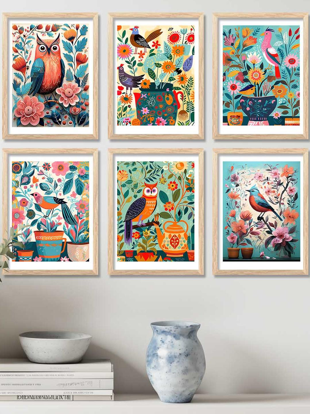 WALLLANE Brown 6 and more Piece Wood Birds Modern Wall Paintings