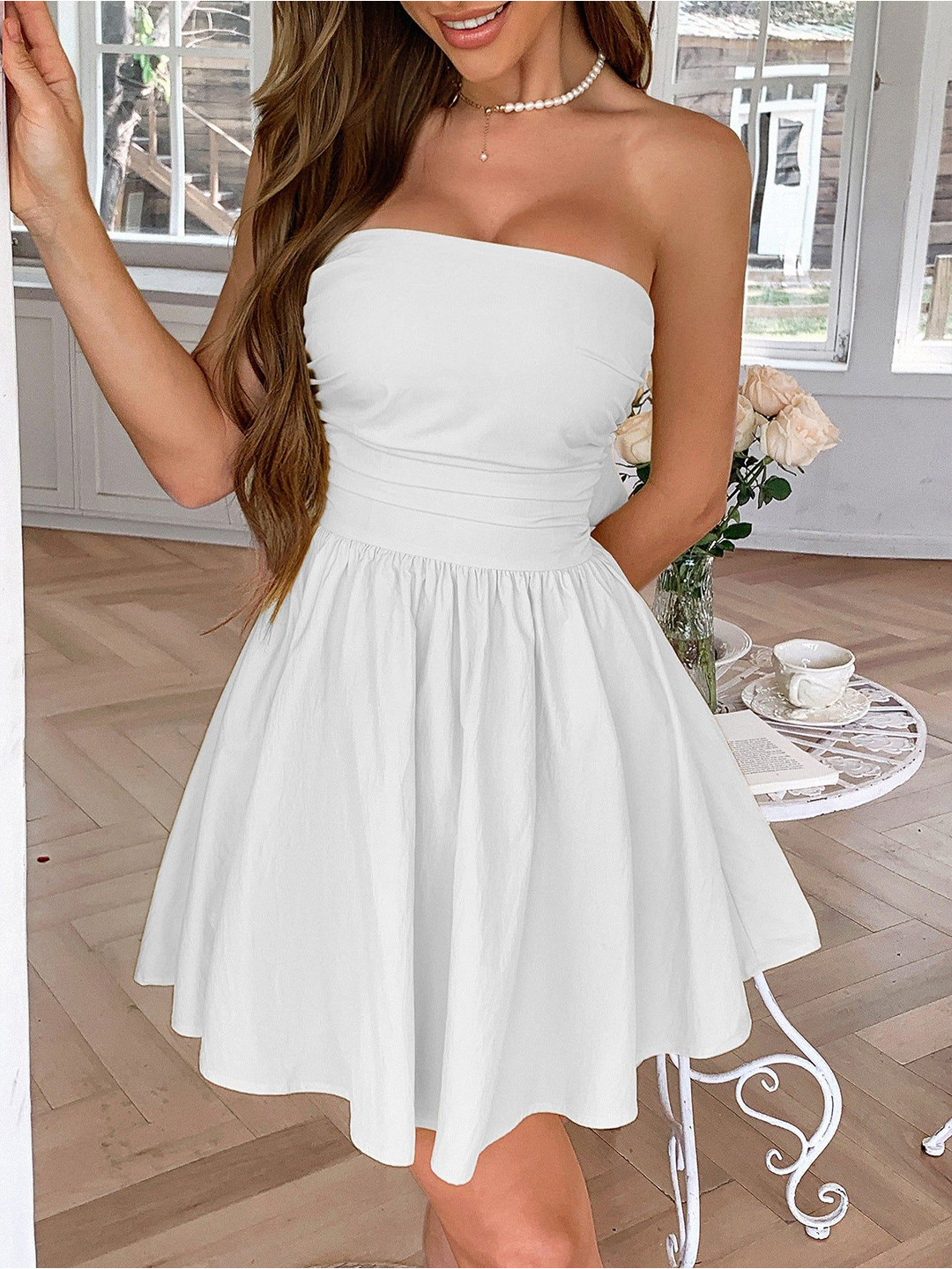 Outzidr Women Solid Tube Skater Dress