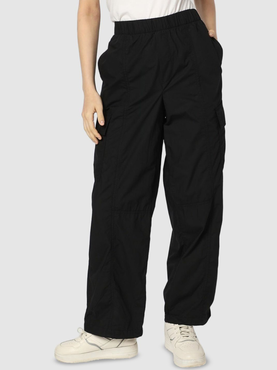 GAP Women Poplin Pure Cotton Parachute Pants With Contrast Taping Detail