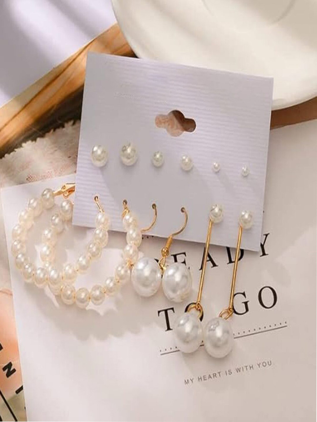 ANNA CREATIONS Set Of 6 Pearls Beaded Circular Hoop Earrings