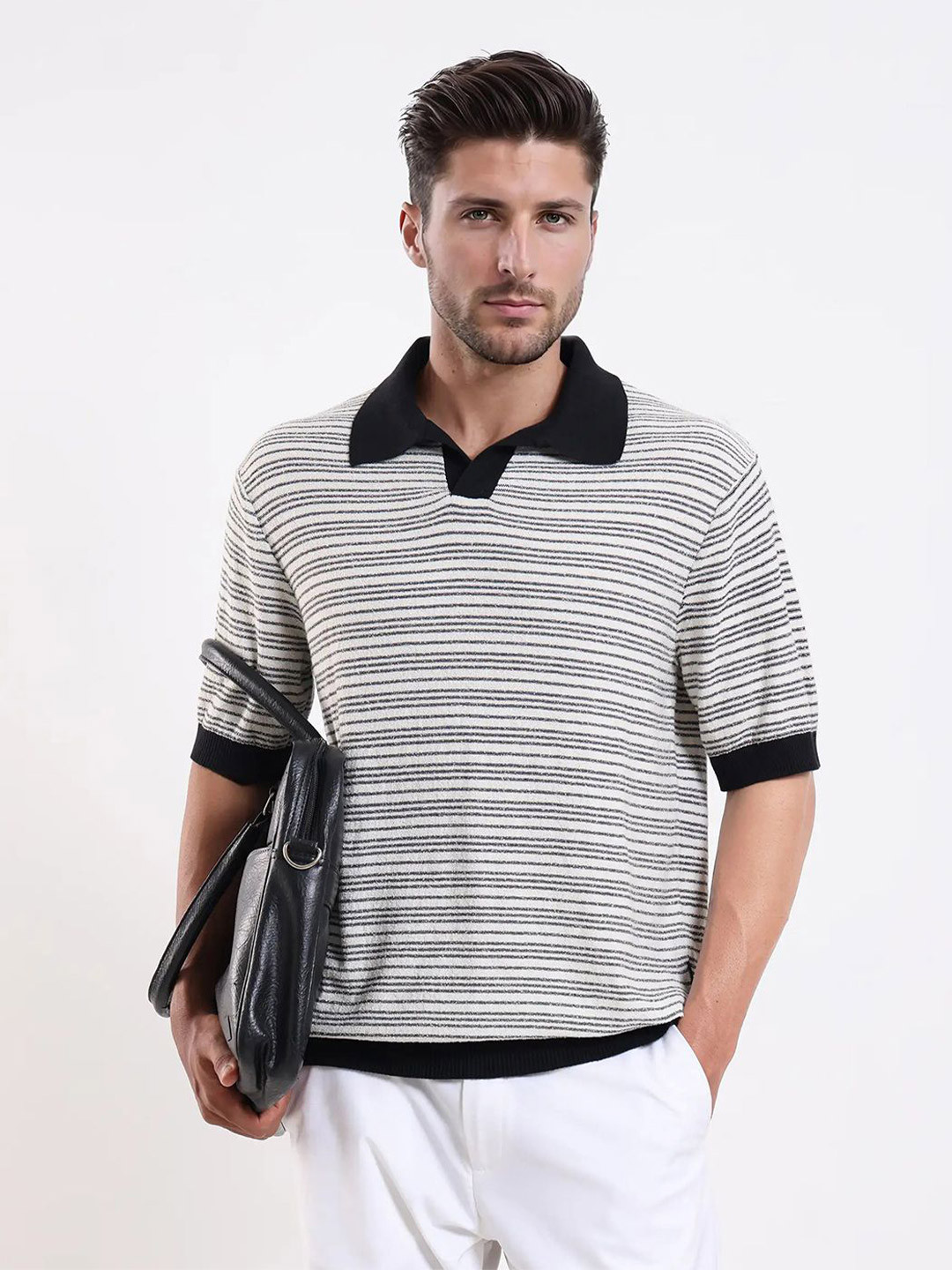 RARE RABBIT Trin Primary Striped Polo Collar Short Sleeves Cotton T-Shirt