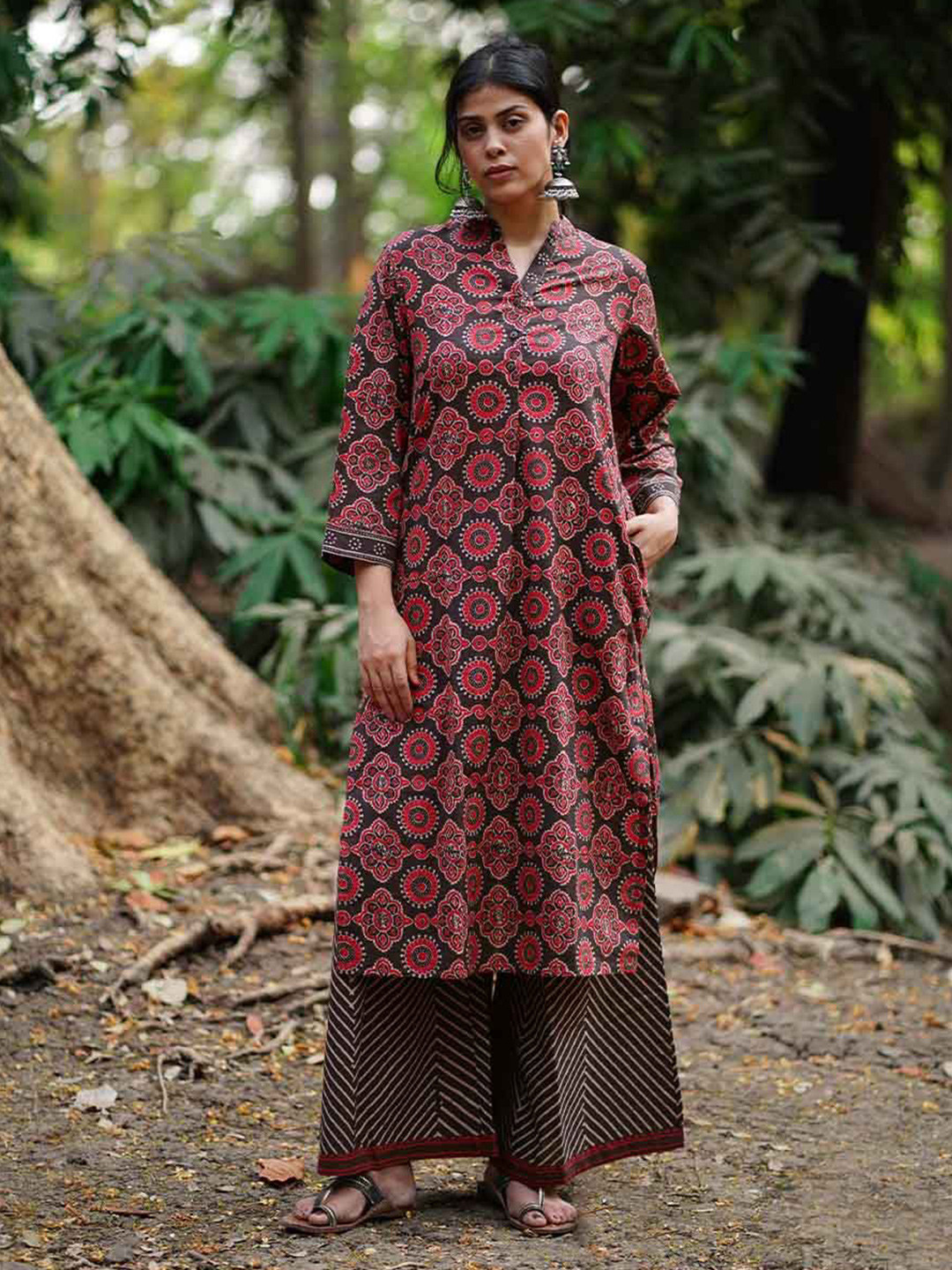 Chidiyaa Whistling Woods Nadi Si Tu Brown Block Printed Cotton Kurta