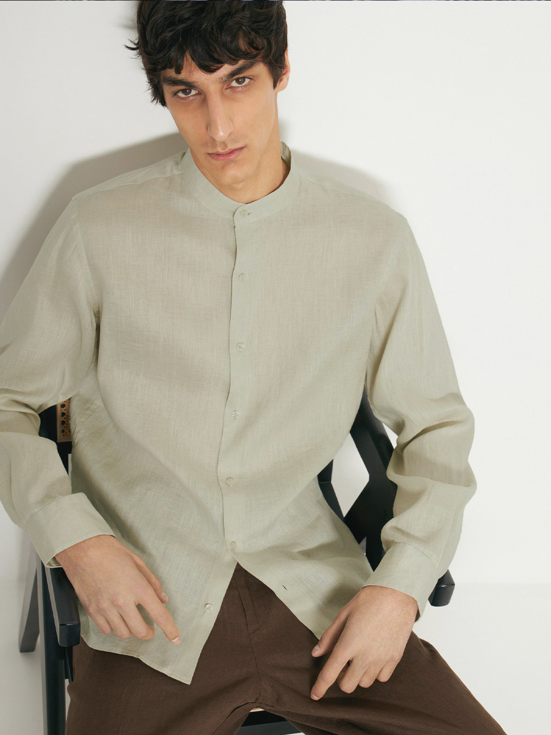 MISCHIEF MONKEY Band Collar Classic Pure Cotton Shirt