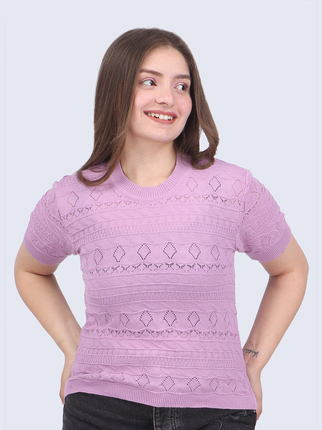 FEVERFEW Women Crochet Striped Cotton Top