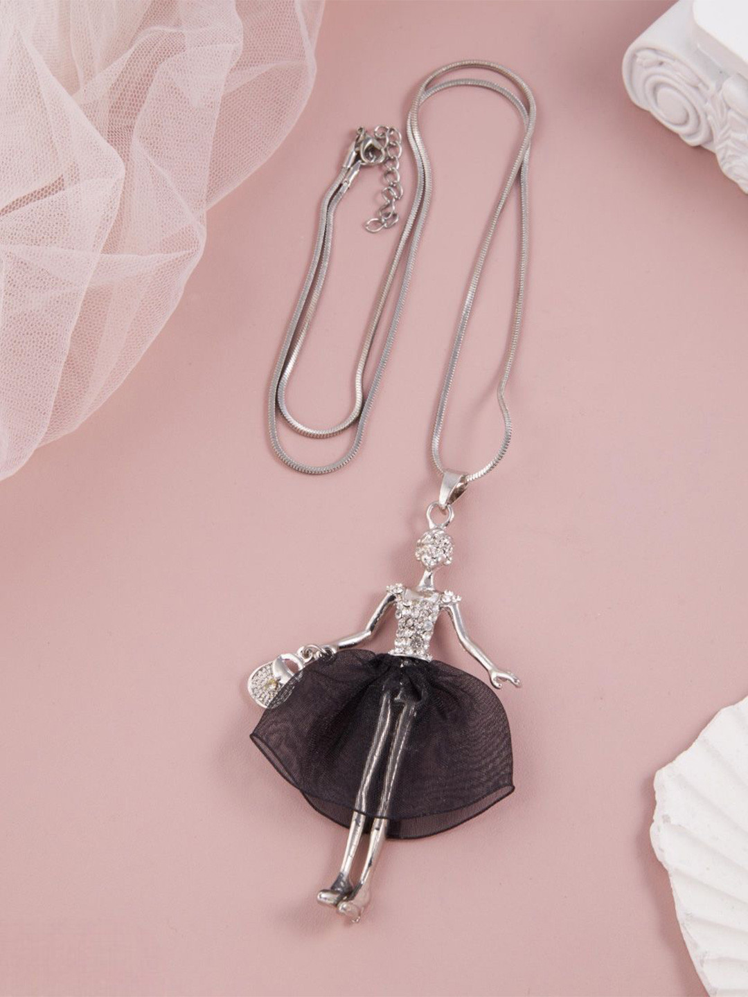 GC PREMIUM JEWELLERY Stainless Steel Doll In Red Dress Stone-Studded Pendant With Chain