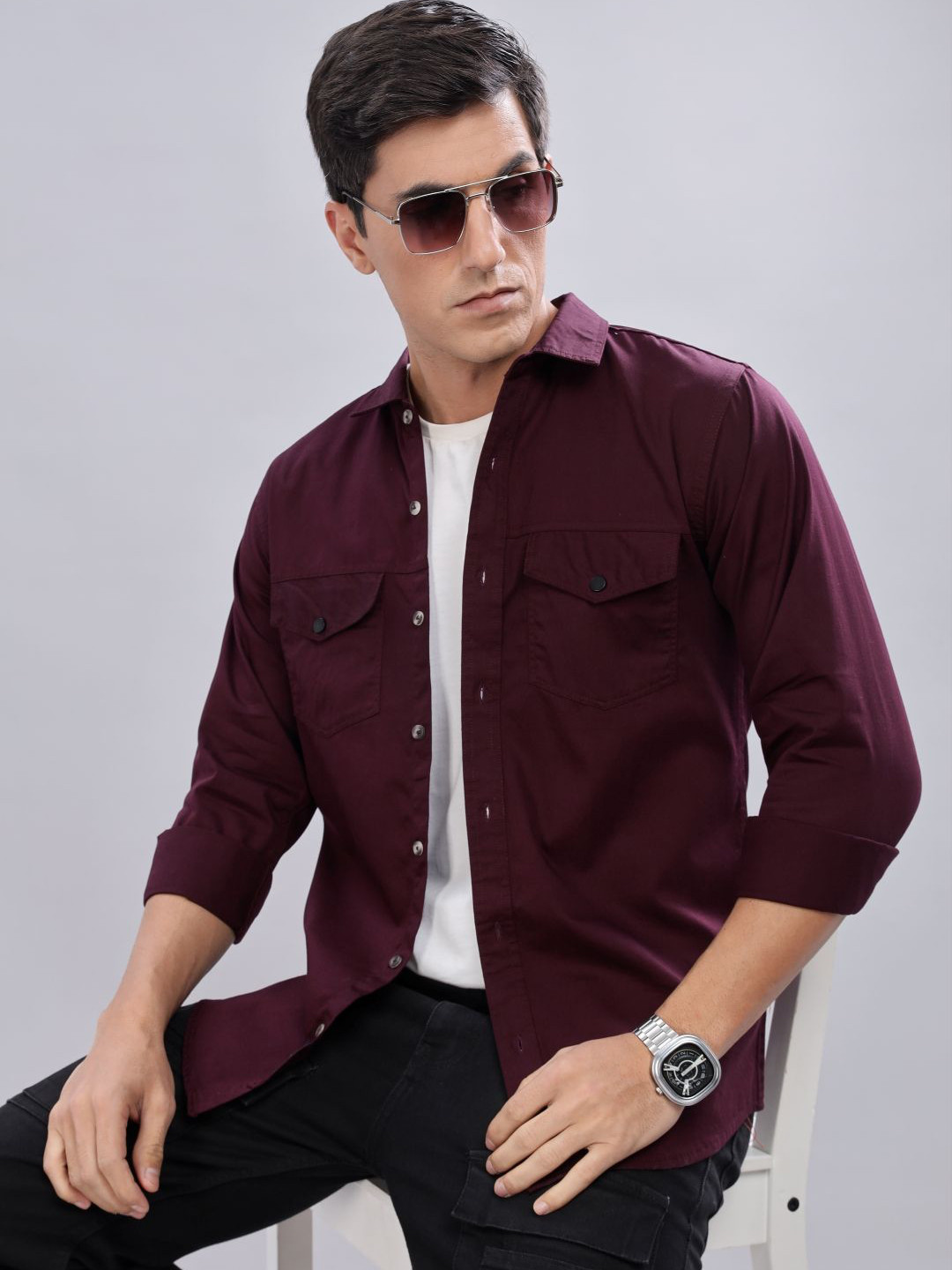 7TH LEGION Smart Cargo Cotton Regular Fit Spread Collar Casual Shirt