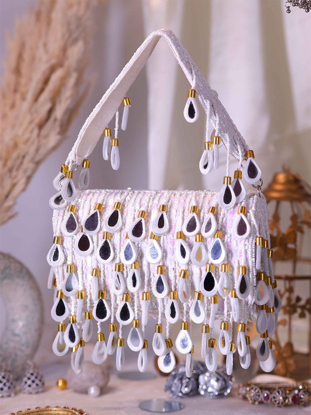 Swisni Embellished Mirror Work Shopper Handheld Bag