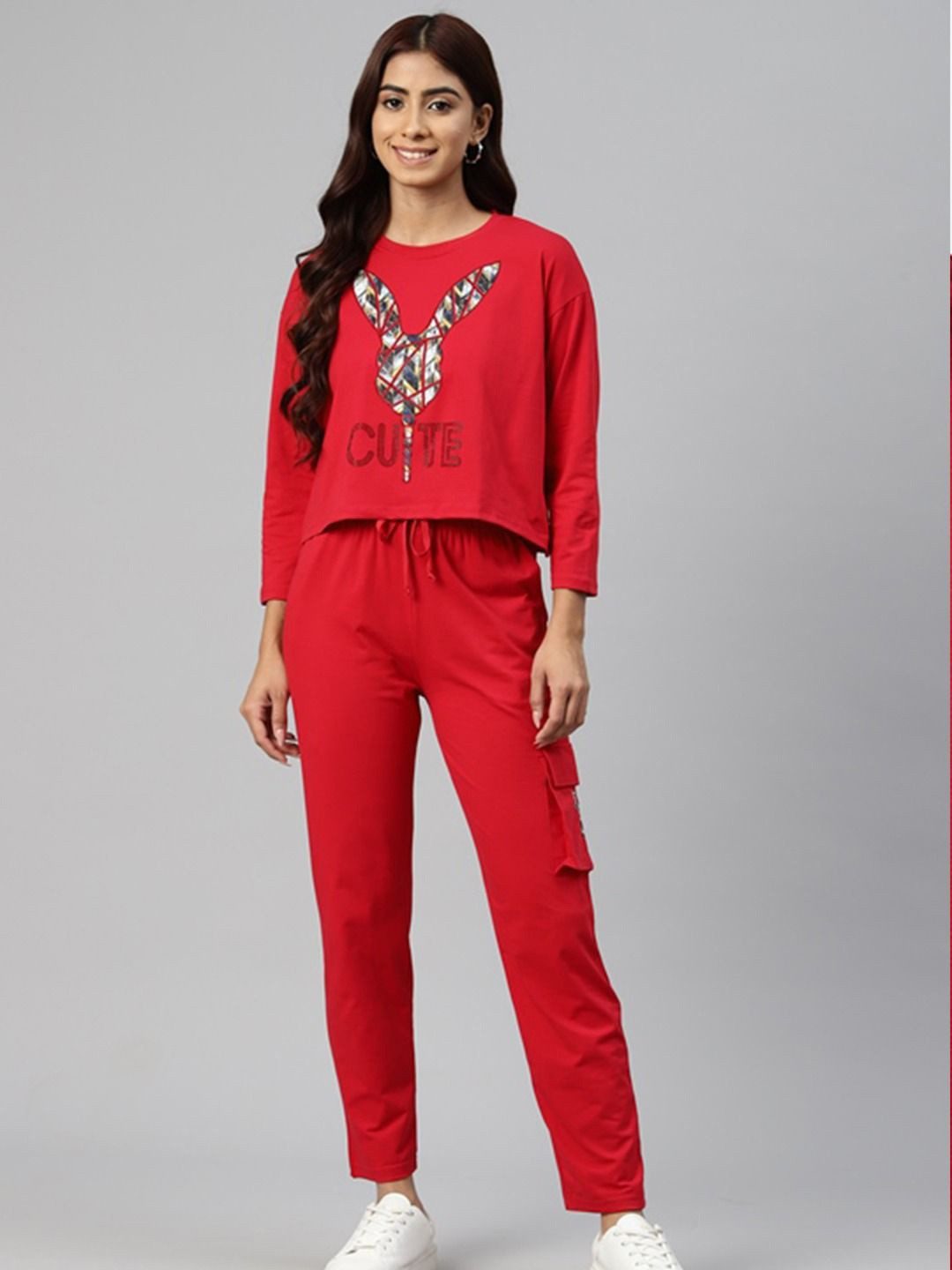 She N She Bunny Cute Printed Top With Trousers Co-Ords