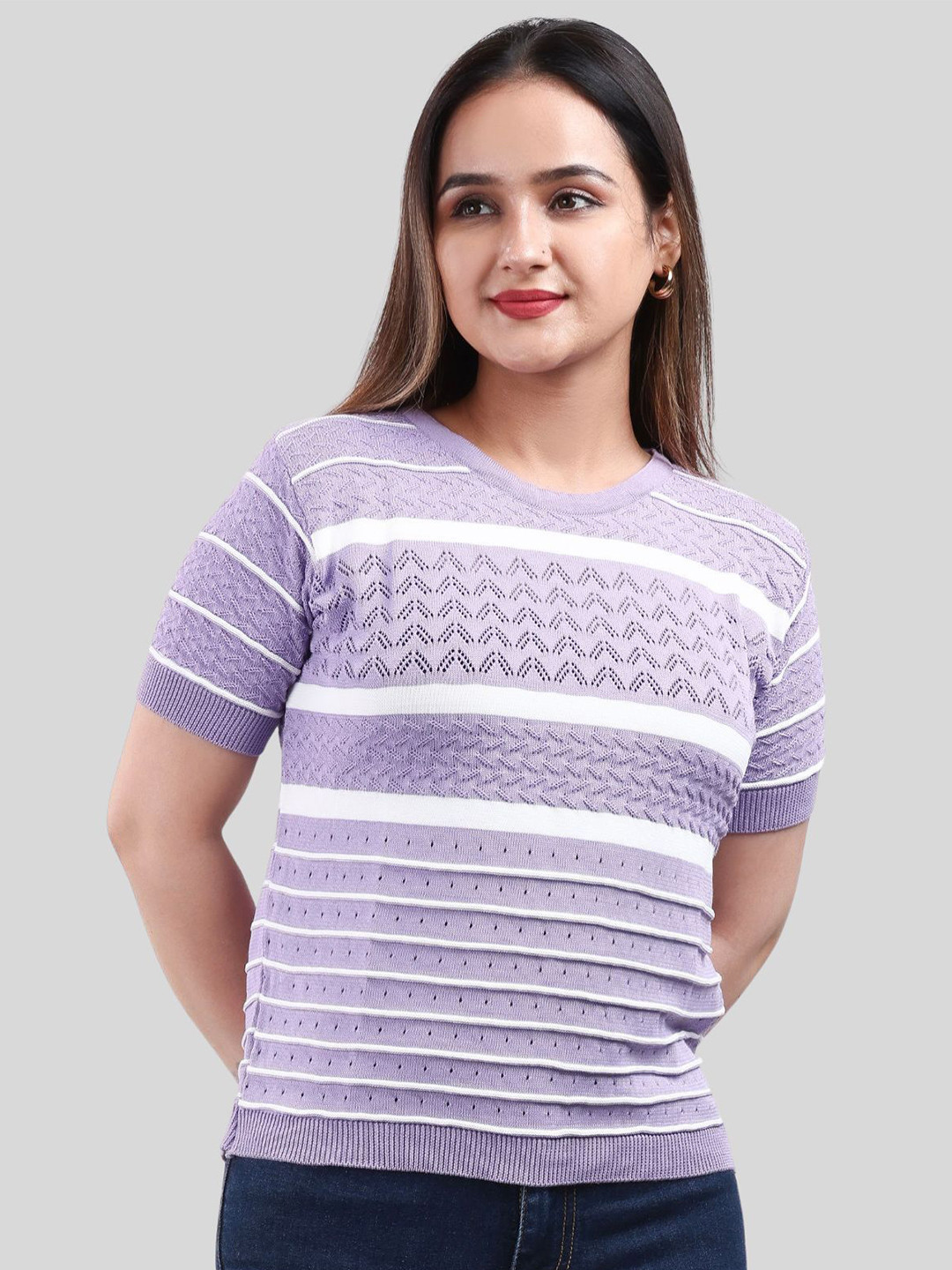 FEVERFEW Striped Round Neck Cotton Top