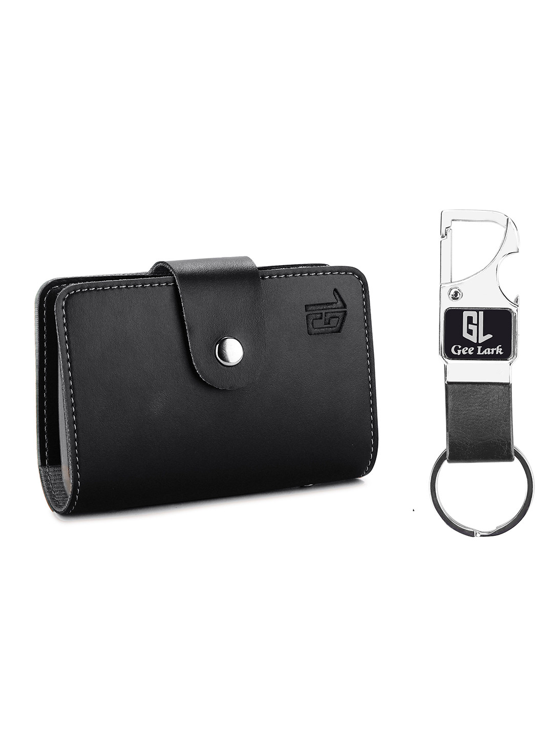 Geelark Men Premium Card Holder and Metal Keychain Accessory Gift Set