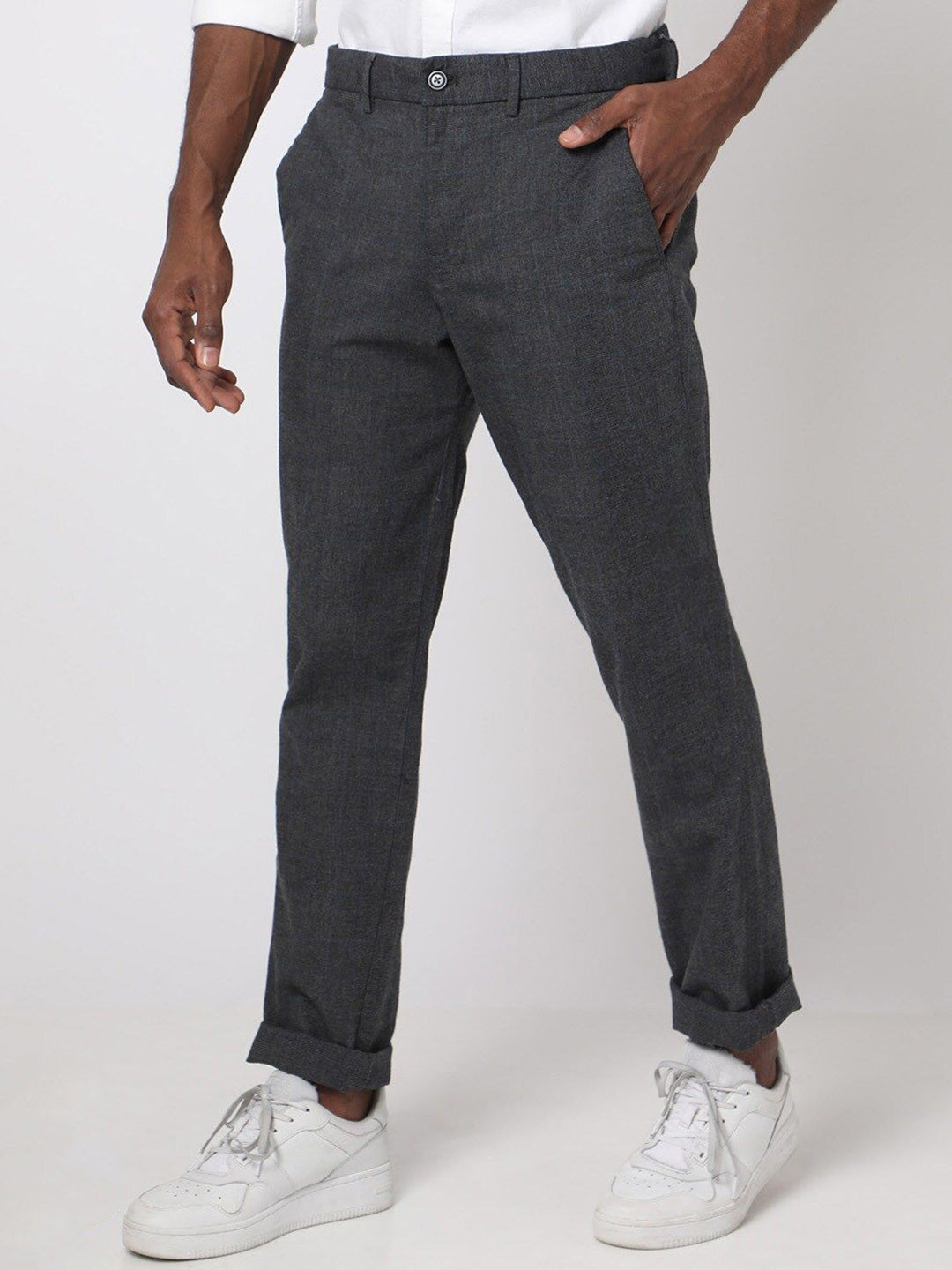 GAP Men Smart Checked Flat-Front Slim Fit Trousers