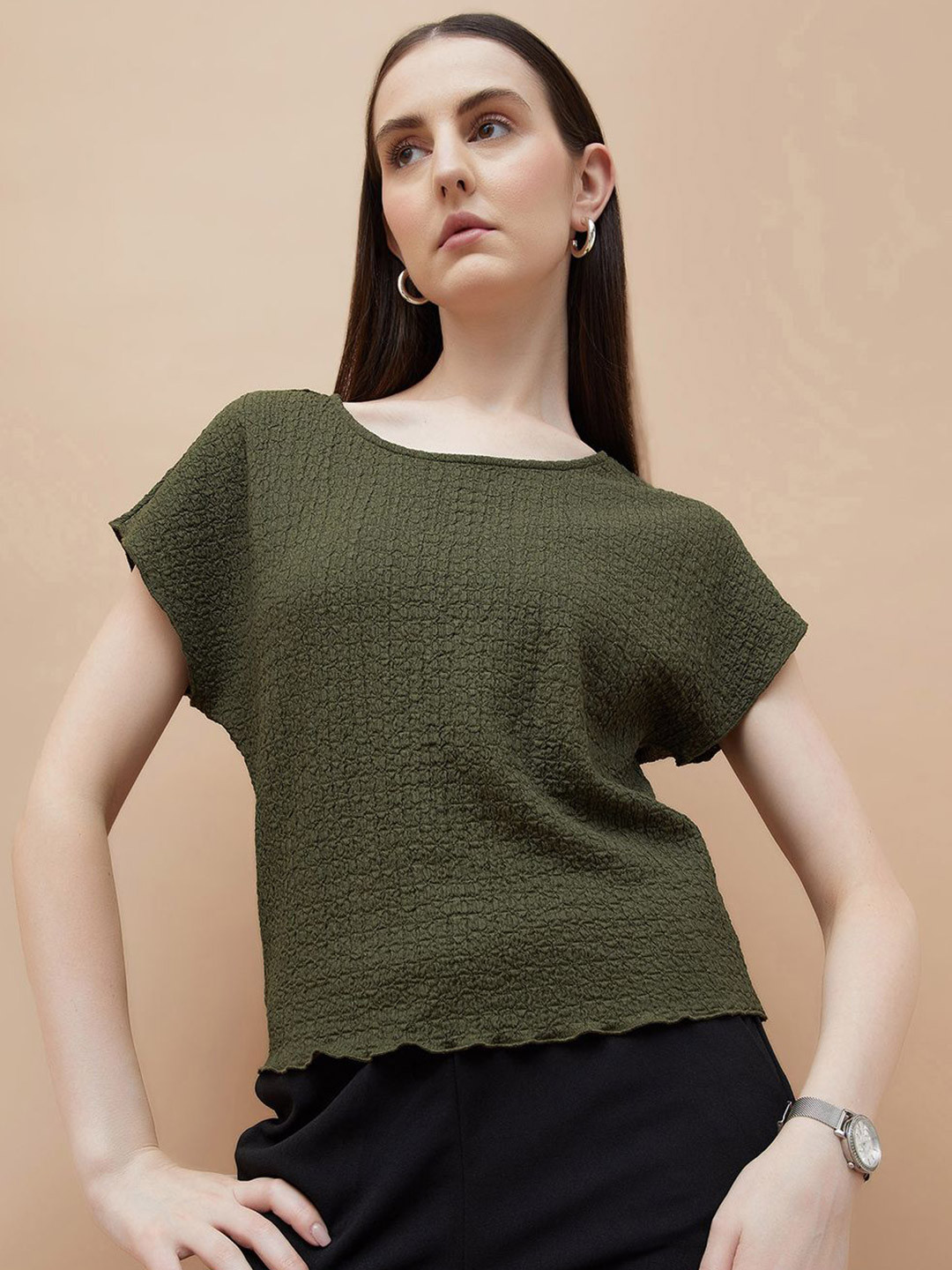 CODE by Lifestyle Self Design Round Neck Extended Sleeves Top