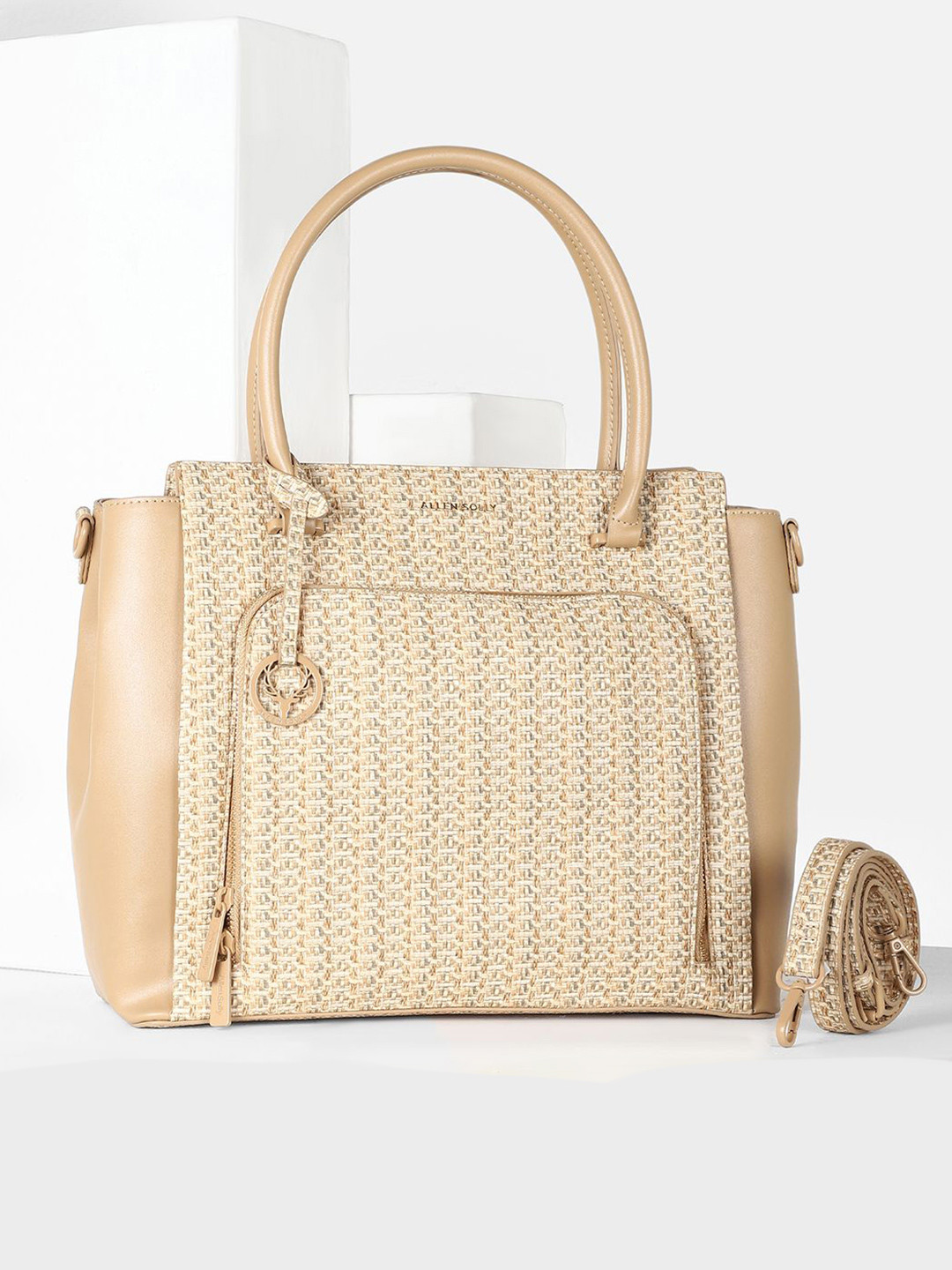Allen Solly Woman Textured Structured Handheld Bag with Tasselled
