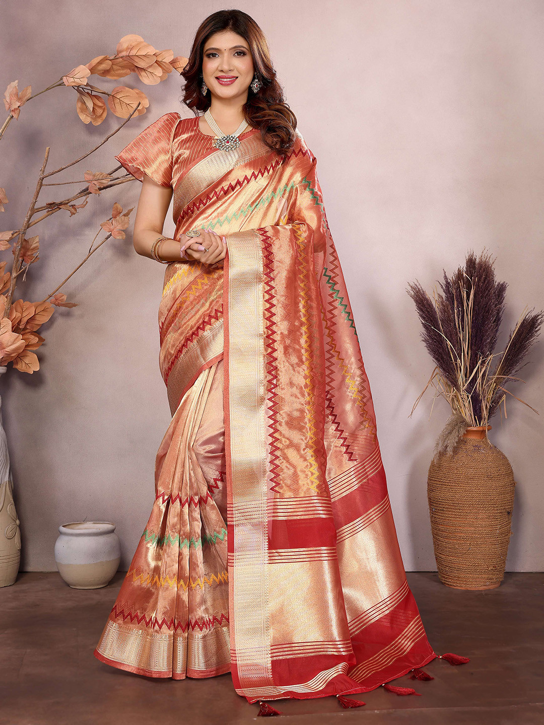 NEGRONI Embroidered Saree with Woven Design Zari Border