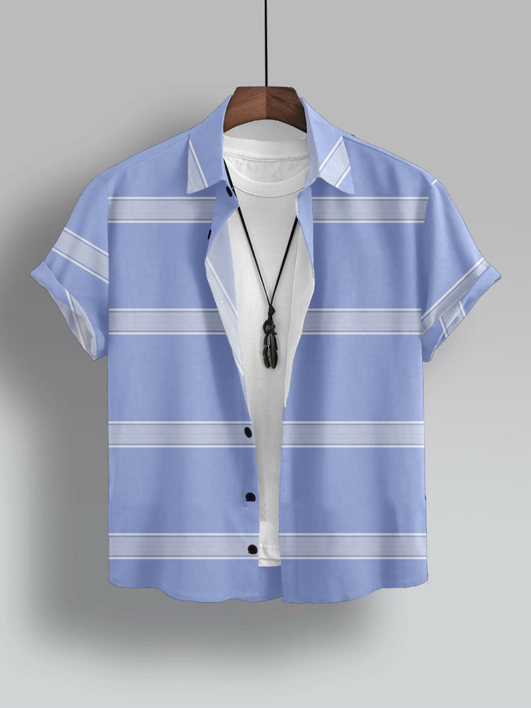 SOLBIZA Boys Horizontal Striped Spread Collar Short Sleeves Shirt