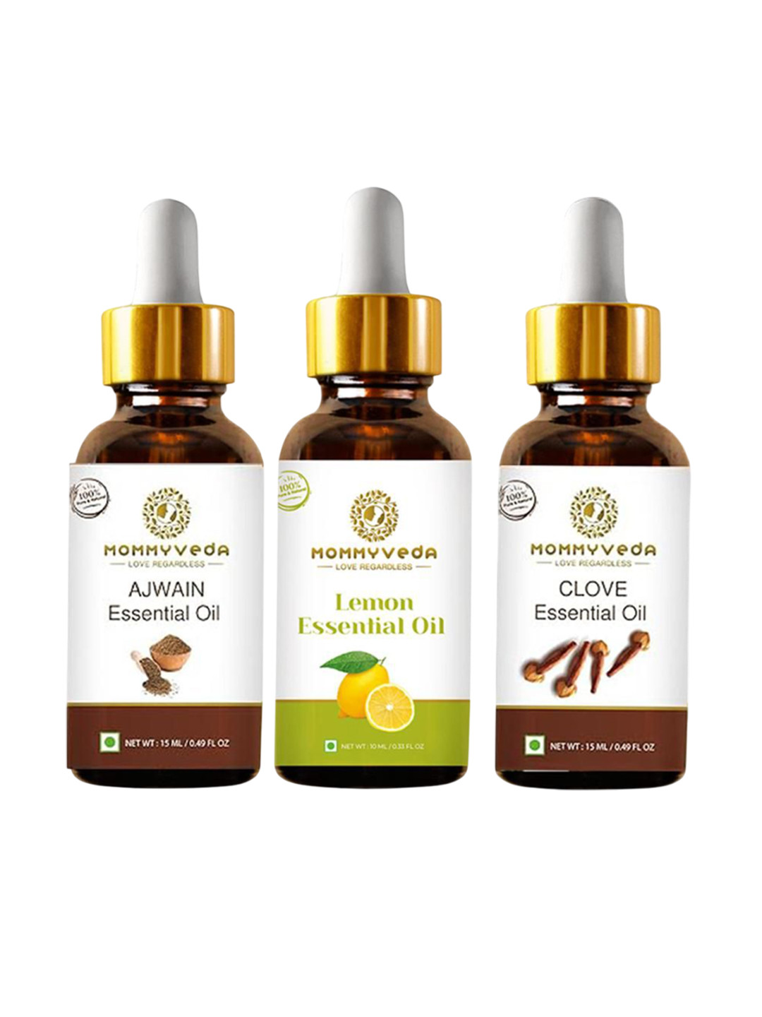 Mommyveda Set Of 3 Ajwain, Lemon & Clove Essential Oil - 10 ml & 15 ml Each
