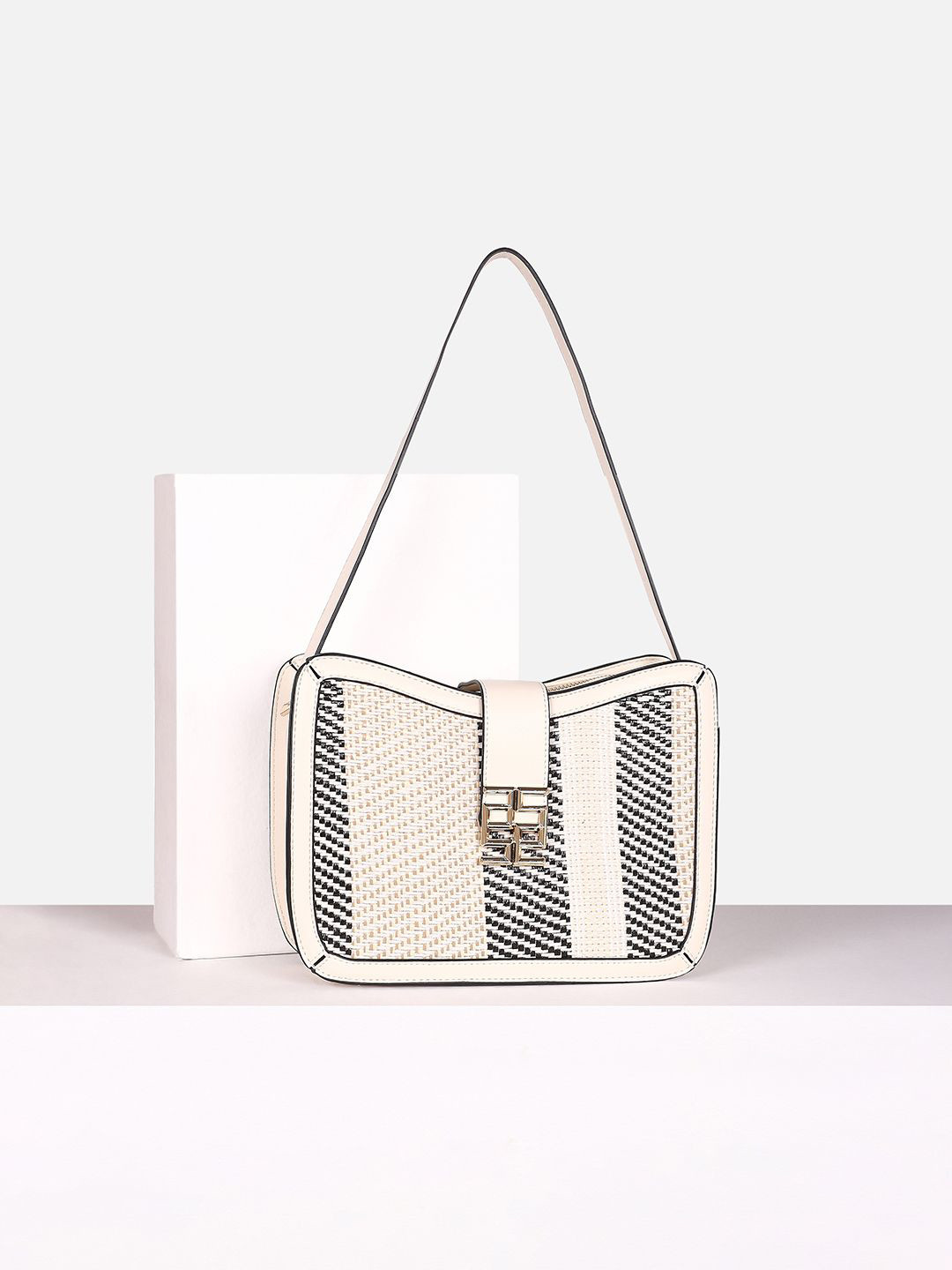Allen Solly Woman Striped Baguette Cut Work Shoulder Bag