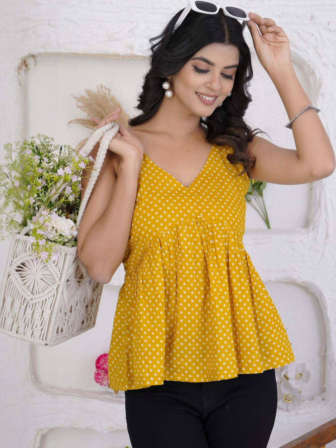 LABEL ADRIJA women Polka Dot Print Cotton Top