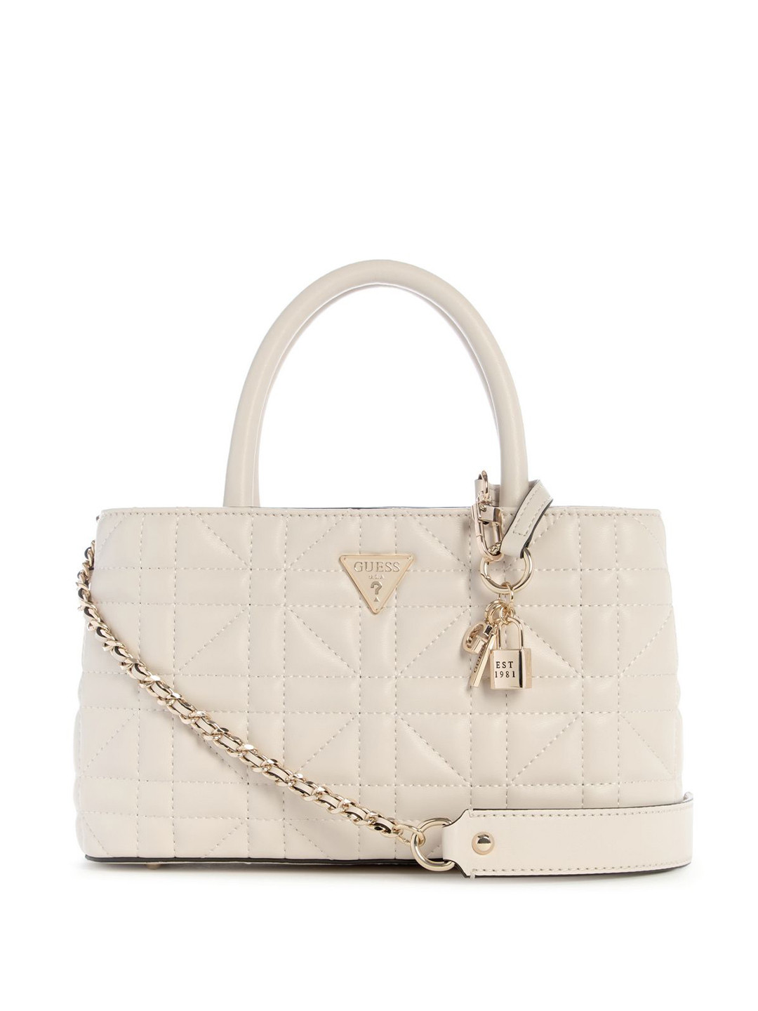GUESS Women Textured Baguette Quilted Satchel Bag