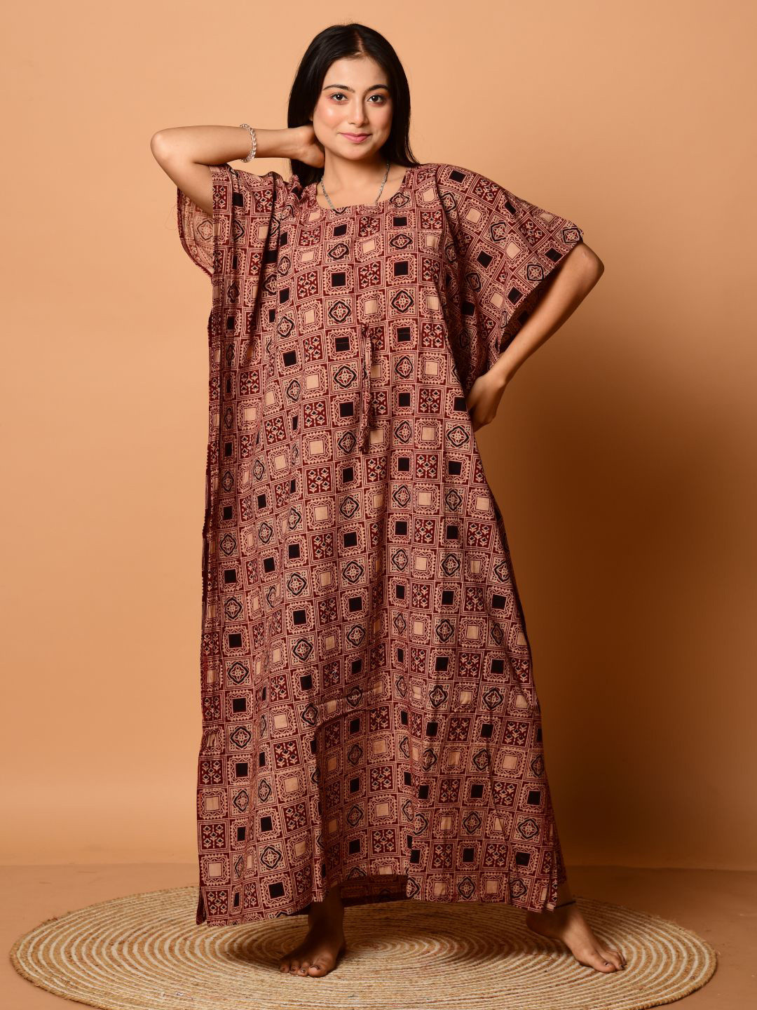 HOUSE OF ARLI Printed Ajrakh Kaftan Maxi Nightdress