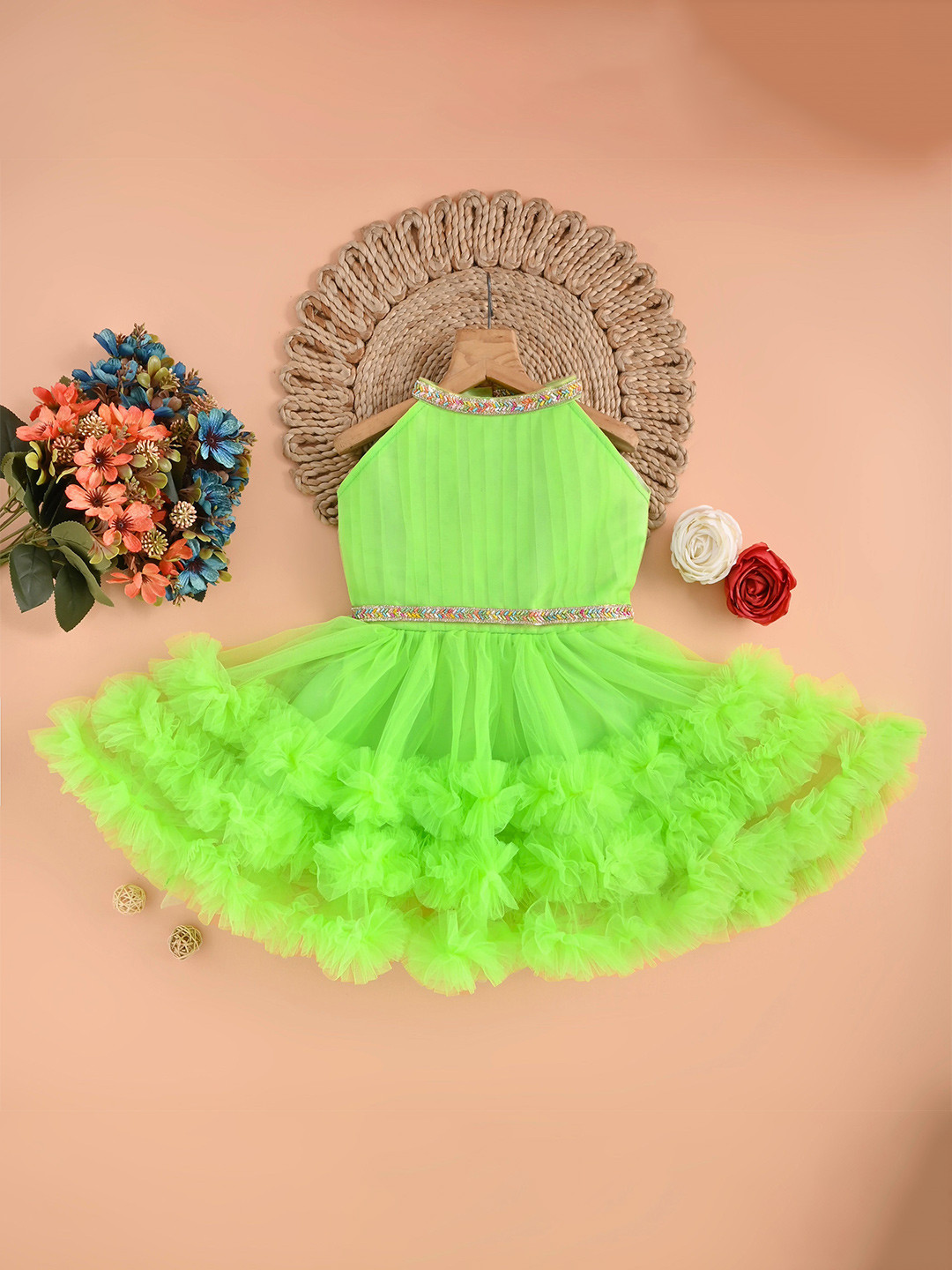 F B EMPIRE Girls Net Fit & Flare Dress