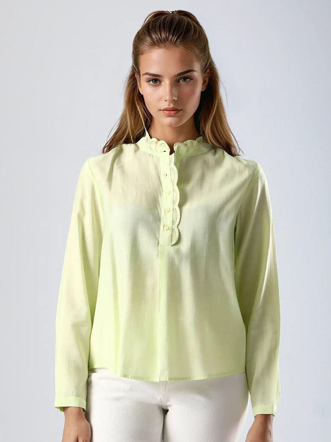 RAREISM Prefeck Mandarin Collar Long Cuffed Sleeves Top