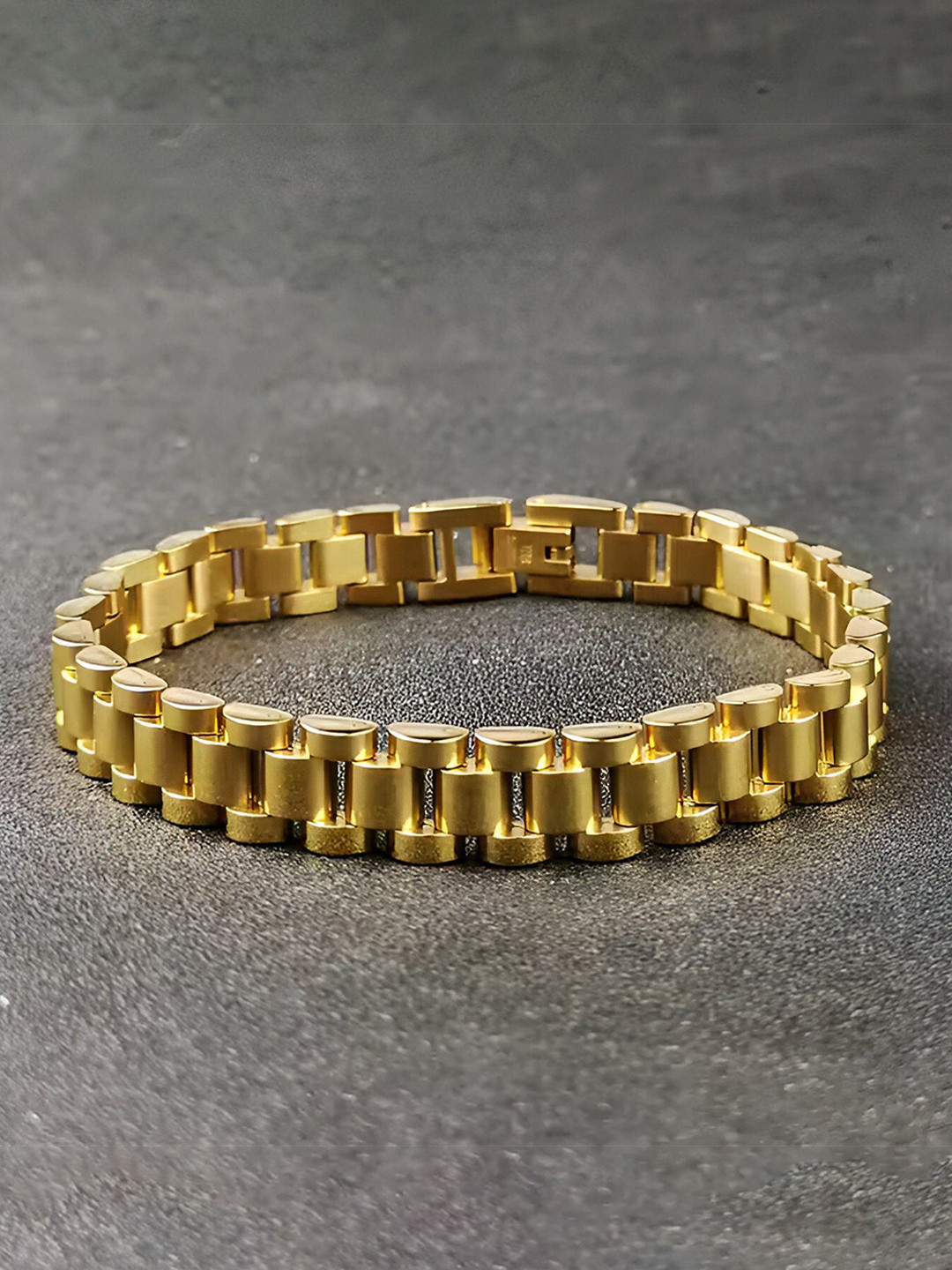 Thrillz Men Stainless Steel Gold-Plated Square Shaped Bracelet