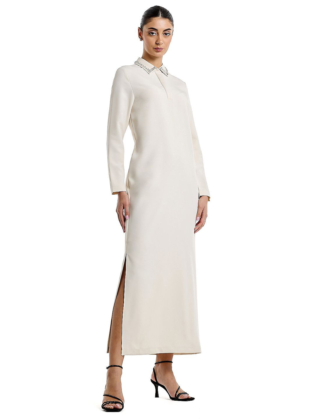 BCBG Shirt Collar Long Sleeves Maxi Dress