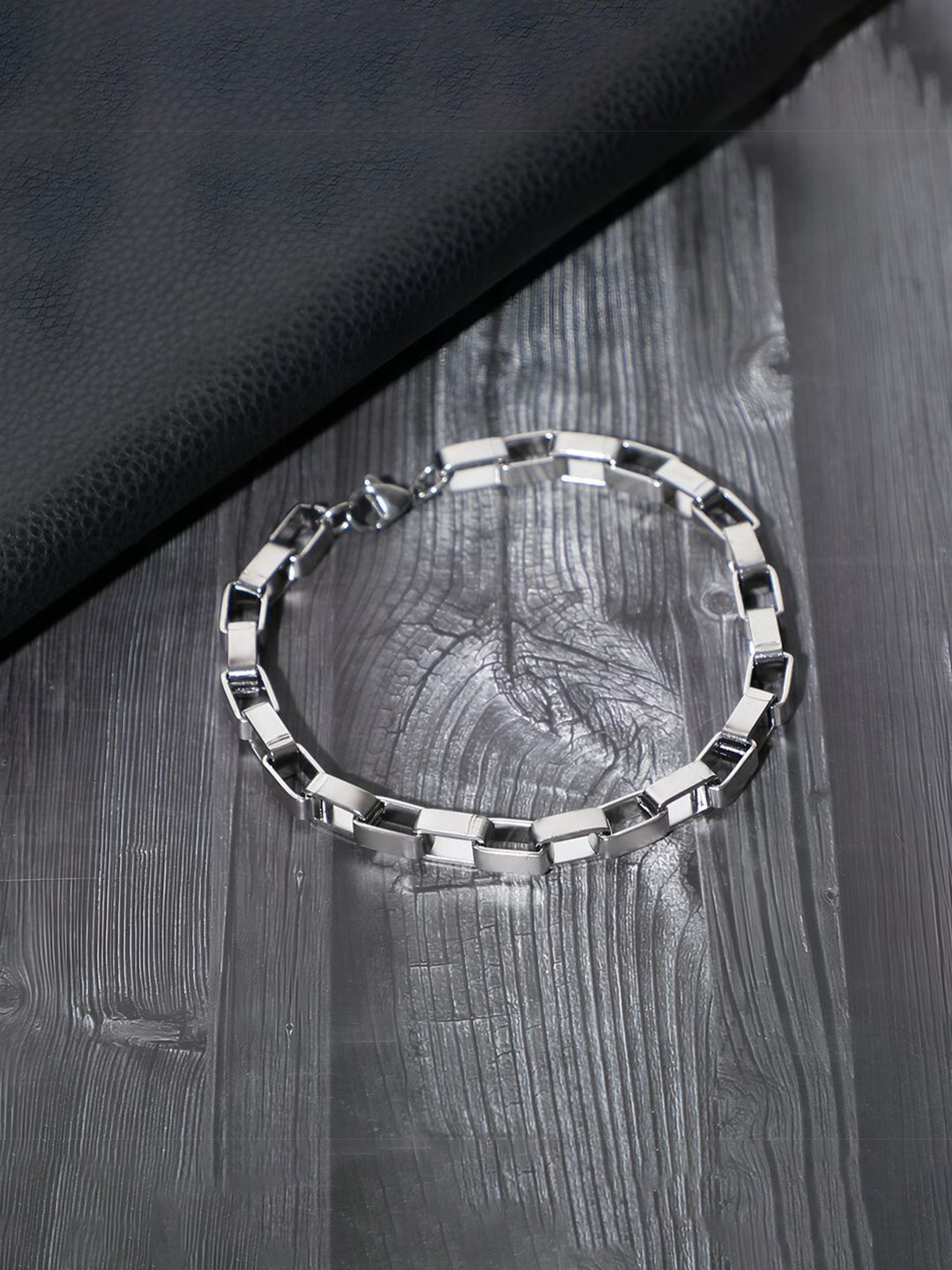 Thrillz Men Stainless Steel Silver-Plated Square Link Bracelet