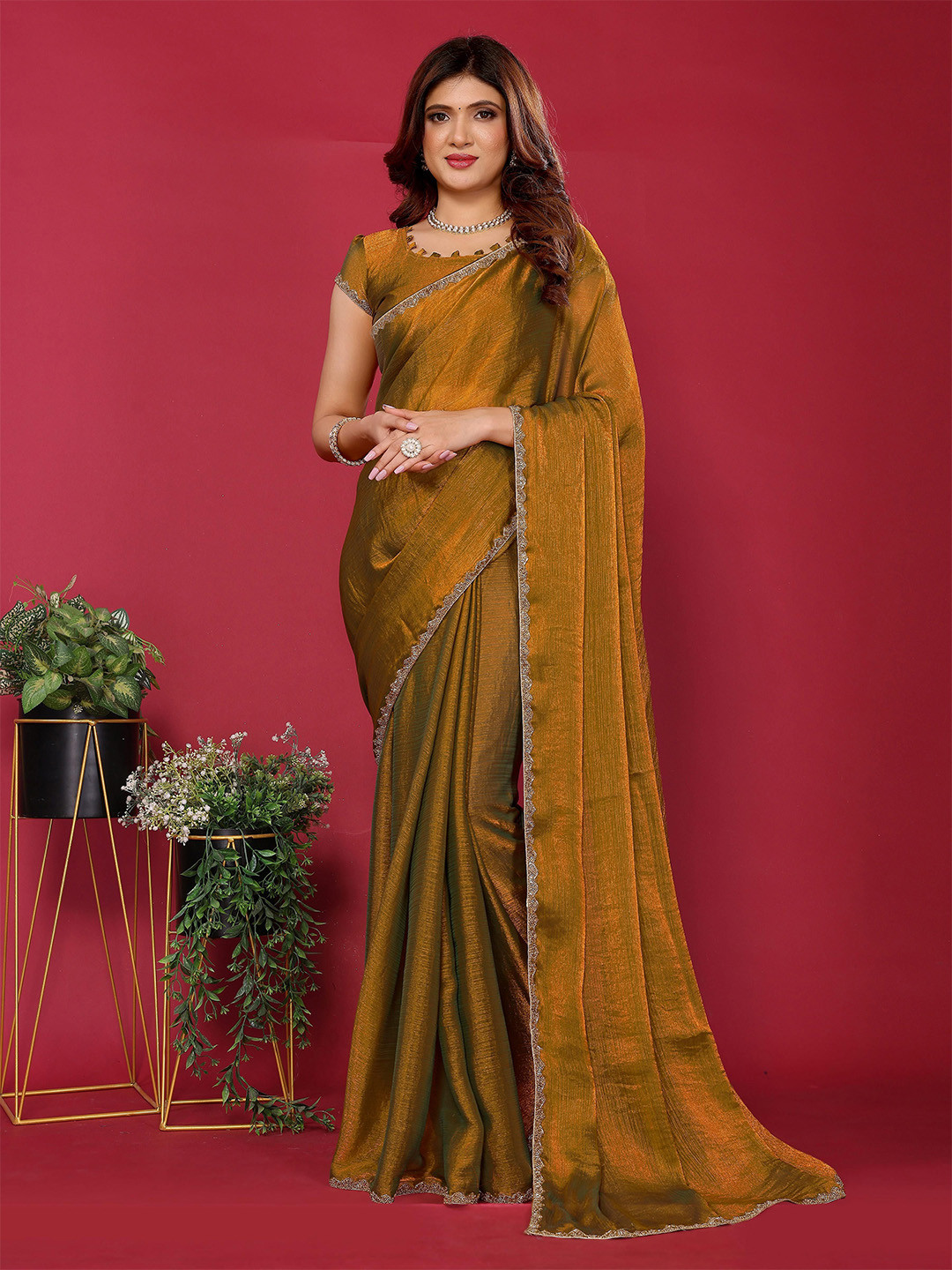 NEGRONI Women Beads and Stones Satin Saree