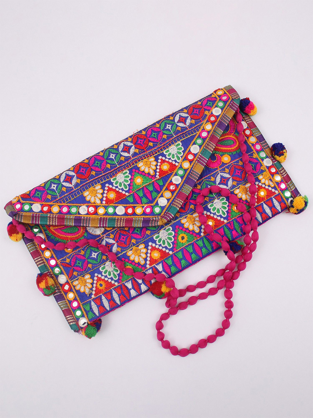 Exotic India Embroidered Mirror Work Purse Clutch