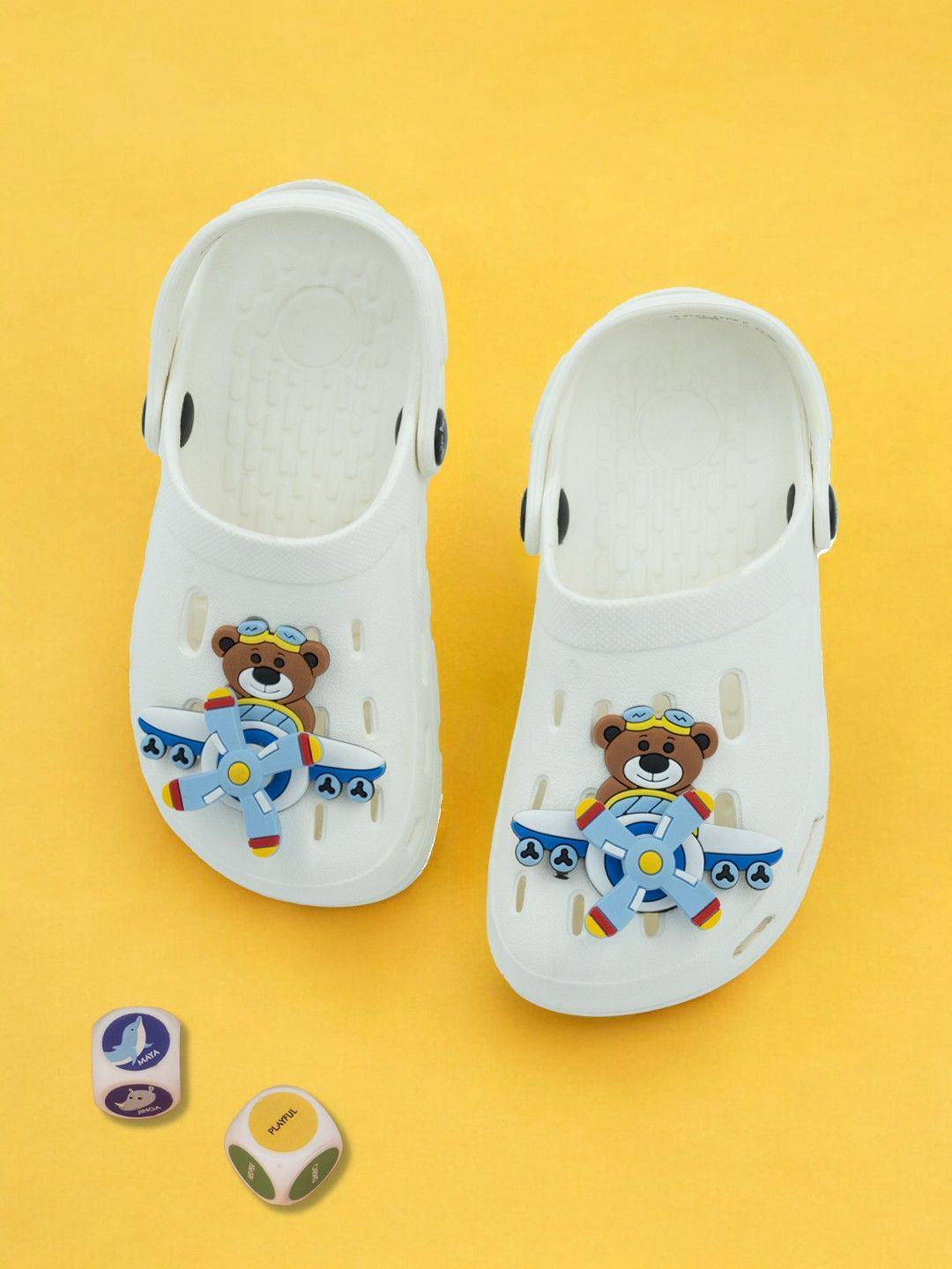 Yellow Bee Boys Pilot Bear & Jet Rotating Charm Clogs