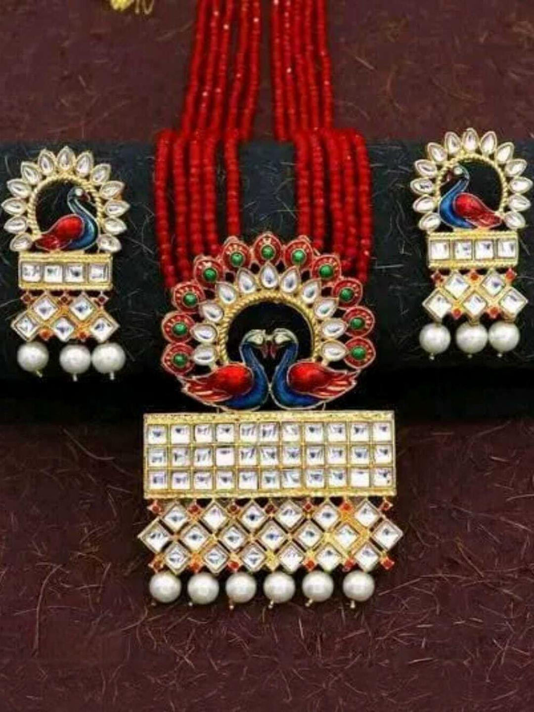 UNNATI JEWEL Red Brass Jewellery Set
