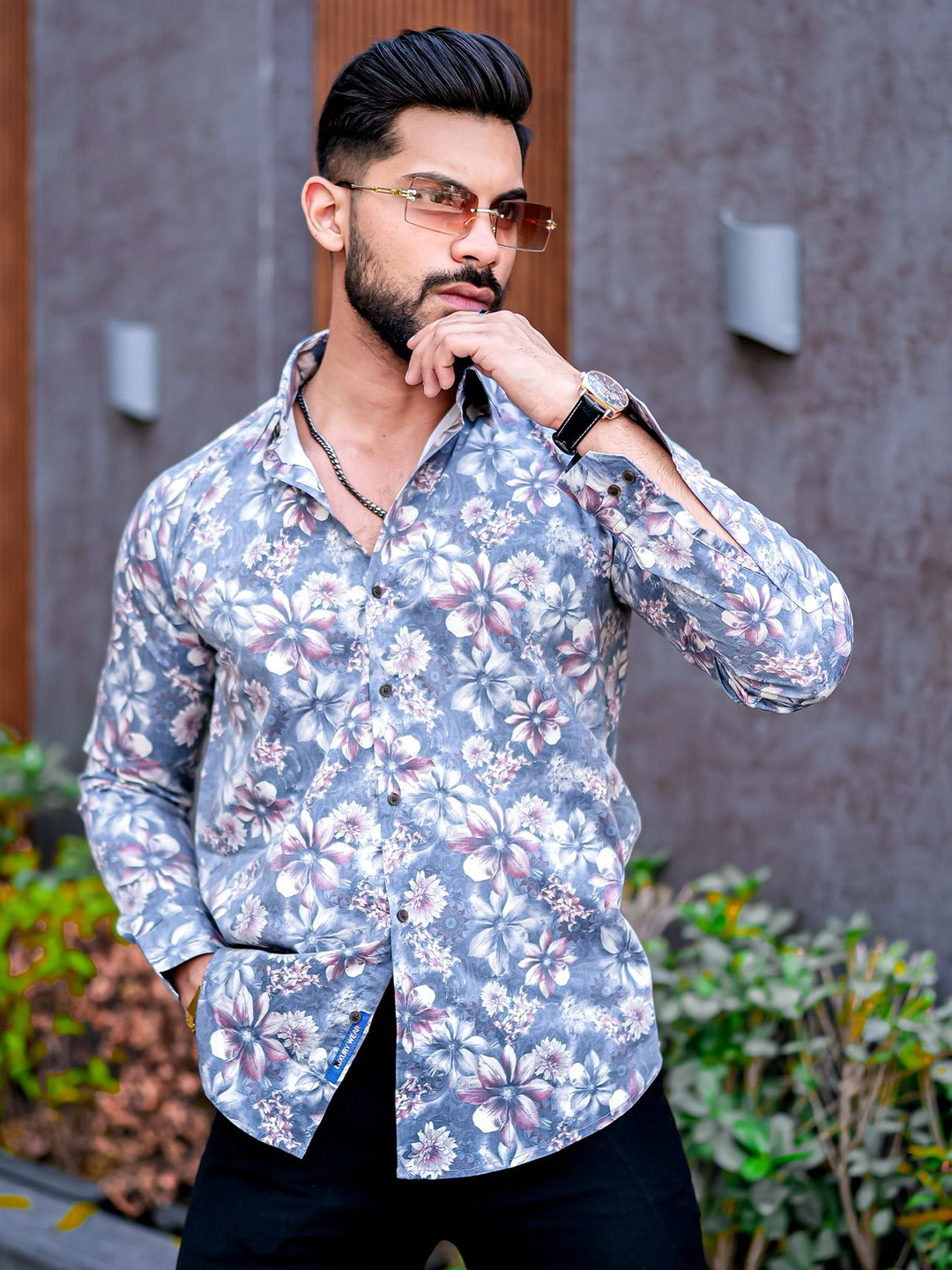 TRYBUY.IN Floral Printed Spread Collar Premium Wrinkle Free Casual Shirt