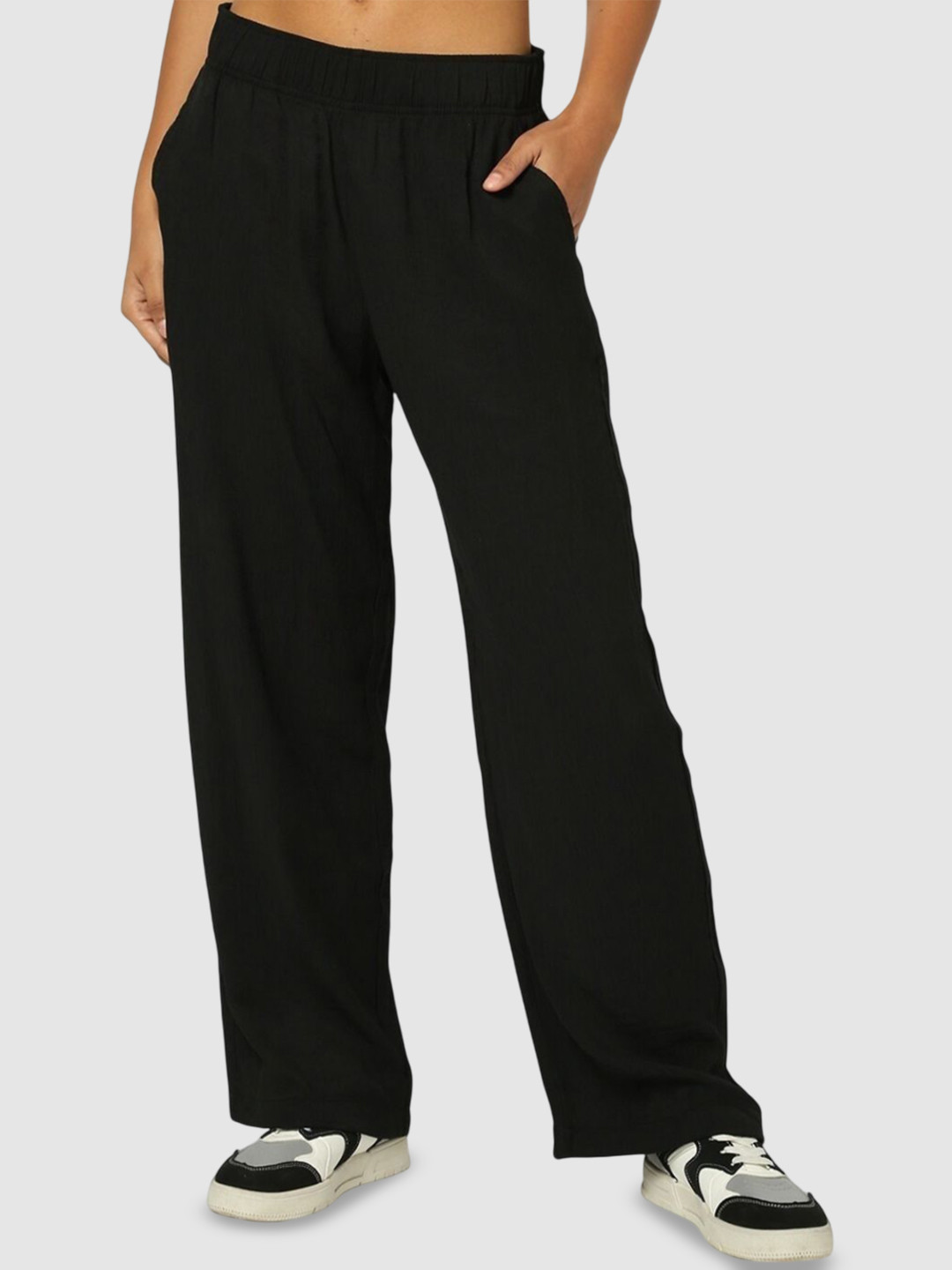 GAP Women Crinkle Gauze Pull-On Loose Fit Woven Cotton Parallel Trousers