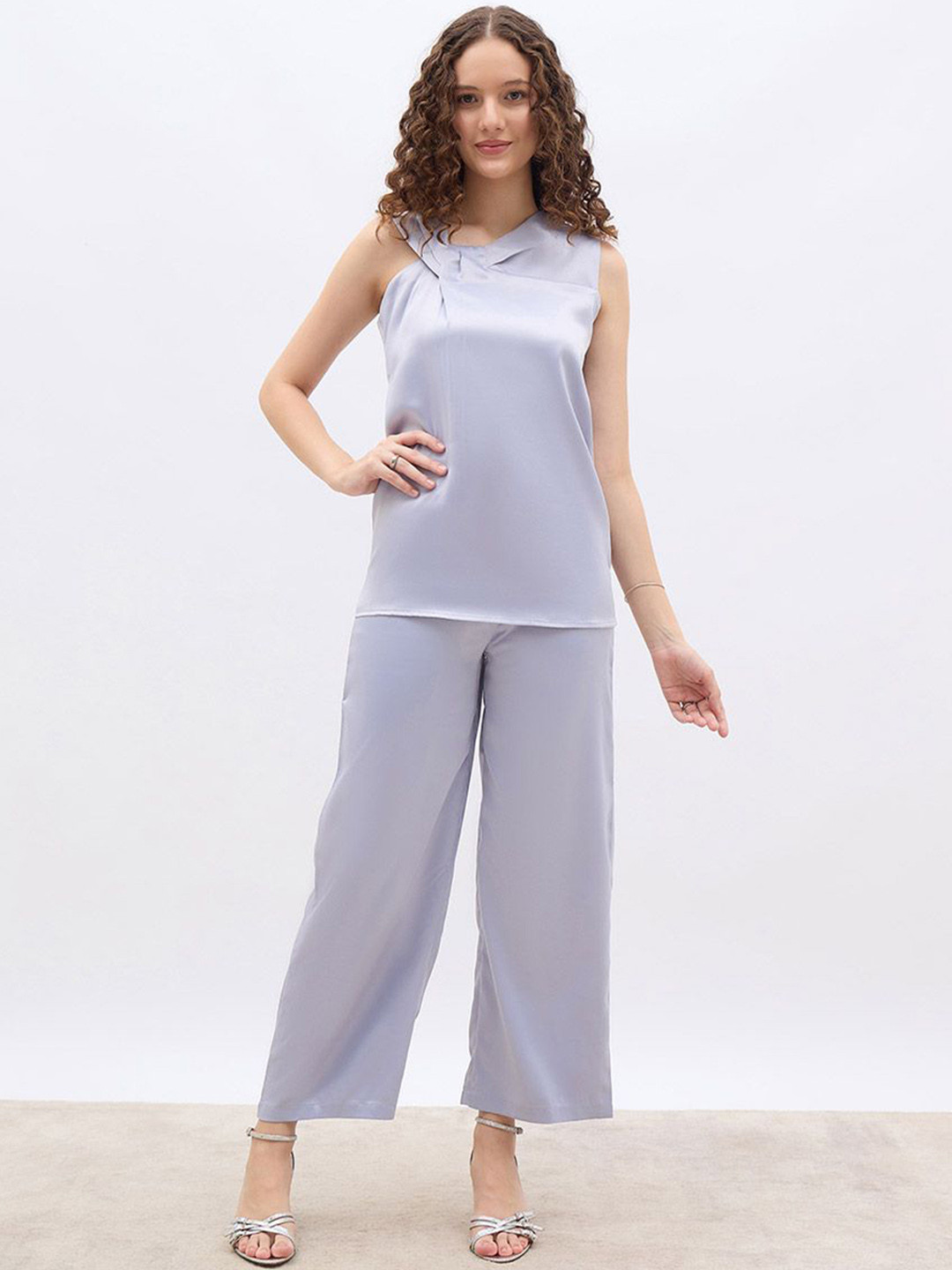 Styli Asymmetric Detail at Neck Top with Tailored Trouser Co-Ord Set