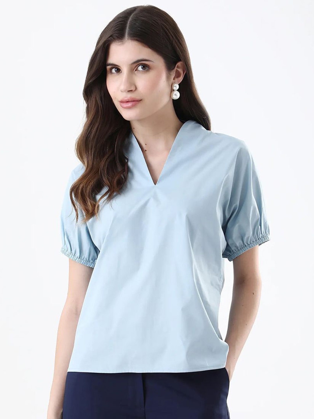 RAREISM Eldee Puff Sleeves Pure Cotton Top