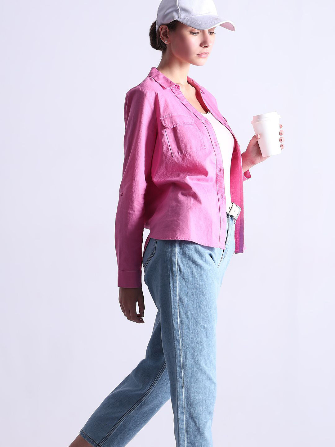 Vero Moda VM Lina Bumpy Spread Collar Linen Cotton Shirt