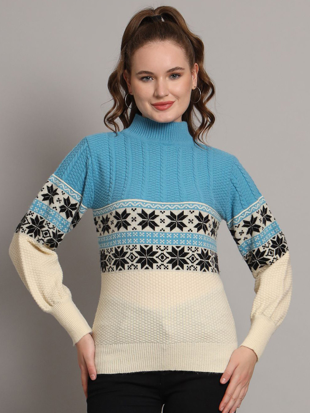 MODKLINE WITH MK Women Chevron Turtle Neck Woollen Pullover