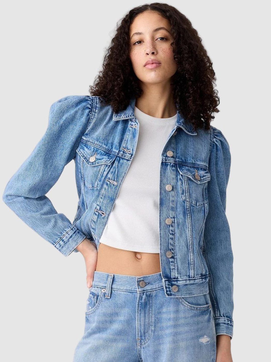 GAP Lightly Washed Cotton Denim Jacket With Flap Pockets
