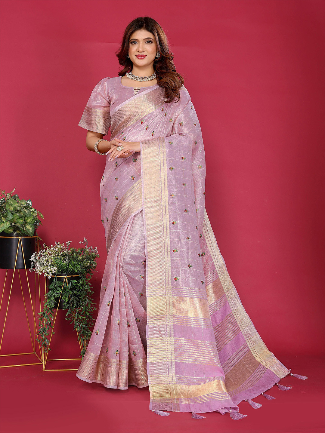 NEGRONI Floral Embroidered Bomkai silk Saree With Stitched Blouse