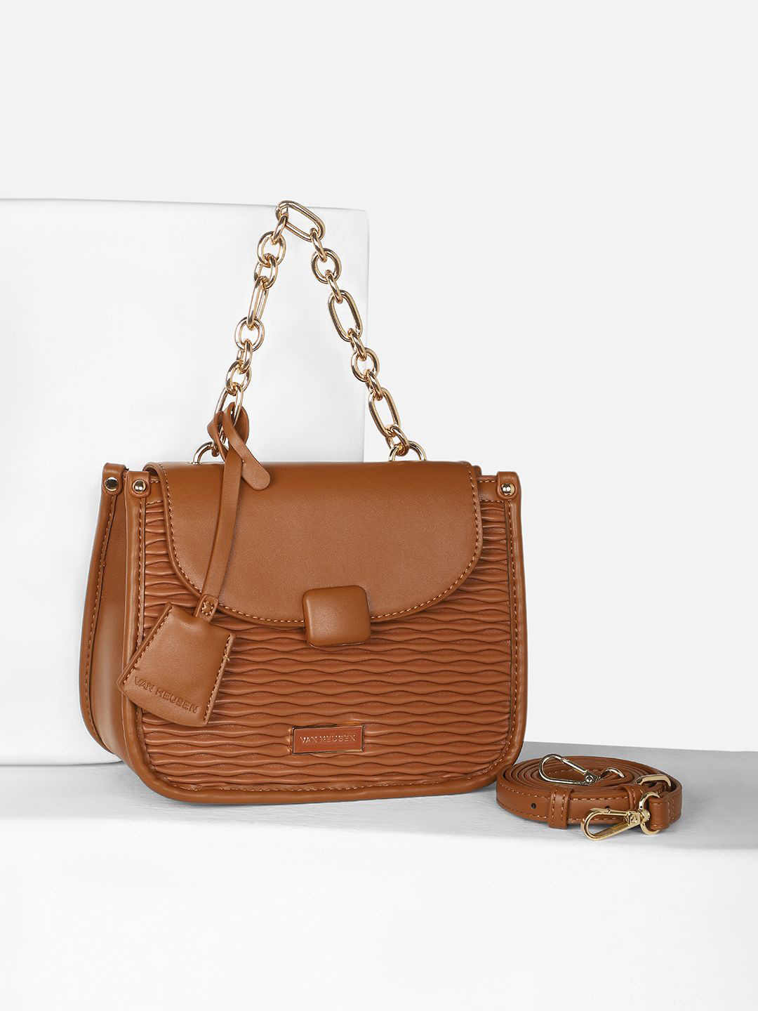 Van Heusen Woman Textured Baguette Cut Work Satchel Bag