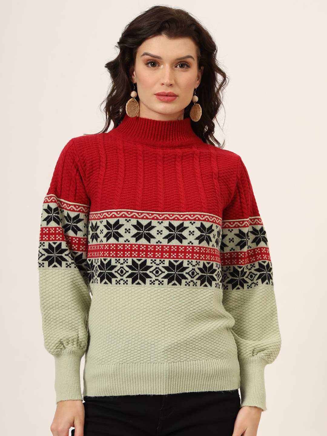 MODKLINE WITH MK Women Ethnic Motifs Printed Woollen Pullover Regular Sweater